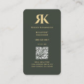 Carte De Visite Monogramme moderne R K Vert foncé (Dos)