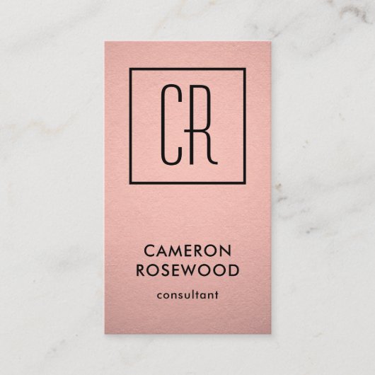 Carte De Visite Monogramme moderne Rose Gold Faux Foil Rose Vertic (Devant)