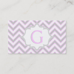 Carte De Visite monogramme moderne rose, gris chevron personnalisé