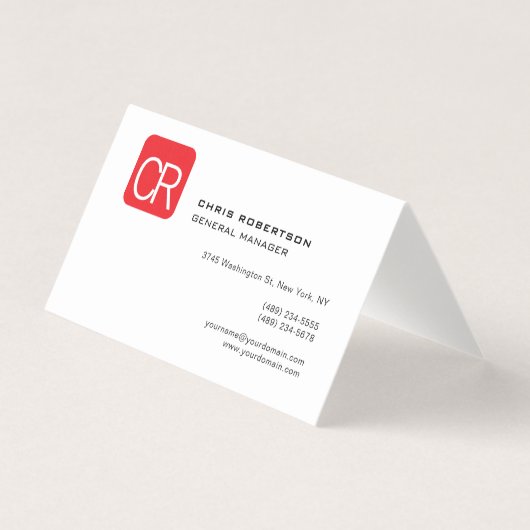 Carte De Visite Monogramme Moderne Rouge Blanc Professionnel Simpl (Devant)