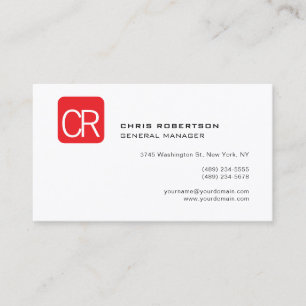 Carte De Visite Monogramme Moderne Rouge Blanc Professionnel Simpl