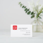 Carte De Visite Monogramme Moderne Rouge Blanc Professionnel Simpl (Debout devant)