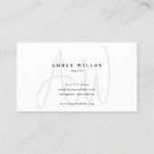 Carte De Visite Monogramme moderne Script élégant Bleu tendance (Dos)