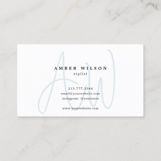 Carte De Visite Monogramme moderne Script élégant Bleu tendance (Dos)