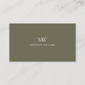 Carte De Visite Monogramme Moderne Simple Élégant Vert Olive (Devant)