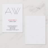 Carte De Visite monogramme moderne simple noir blanc rouge gris (Devant / Derrière)