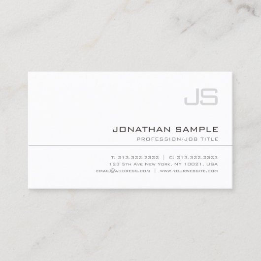Carte De Visite Monogramme moderne Simple Professional Chic Plain (Devant)