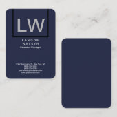 Carte De Visite Monogramme moderne simple professionnel bleu nuit (Devant / Derrière)