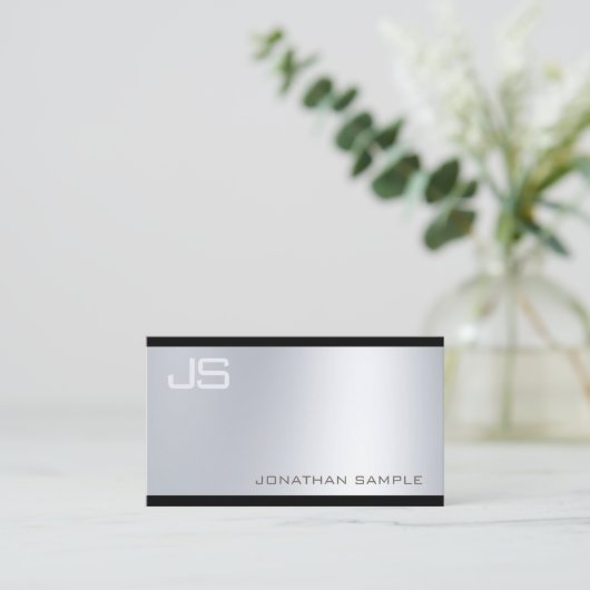 Carte De Visite Monogramme moderne sophistiqué Glamor Silver Look (Debout devant)