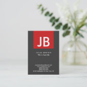 Carte De Visite Monogramme moderne spécial Gris Rouge Gris Bande b (Debout devant)