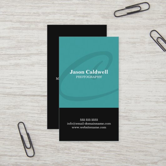 Carte De Visite Monogramme moderne Teal (Devant/Arrière en situation)