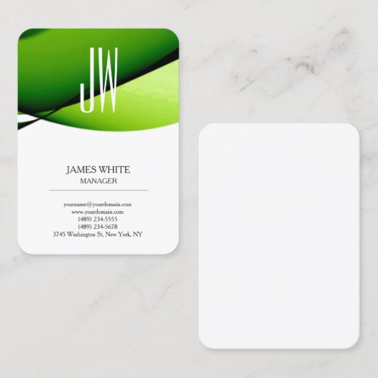 Carte De Visite monogramme moderne tendance blanc clair vert éléga (Devant / Derrière)