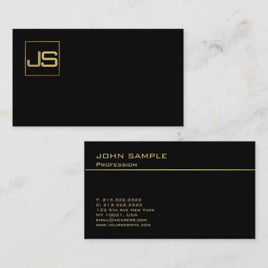 Carte De Visite Monogramme moderne tendance élégant Black Gold (Devant / Derrière)