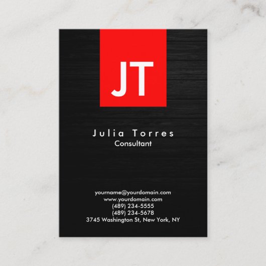 Carte De Visite Monogramme moderne tendance gris bois rouge (Devant)