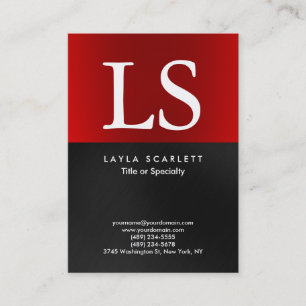 Carte De Visite Monogramme moderne tendance gris foncé rouge