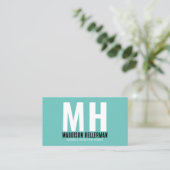 Carte De Visite Monogramme moderne Turquoise simple (Debout devant)