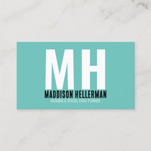 Carte De Visite Monogramme moderne Turquoise simple (Devant)