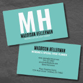 Carte De Visite Monogramme moderne Turquoise simple