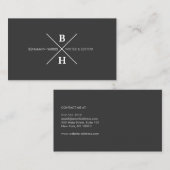 Carte De Visite MONOGRAMME MODERNE UNIQUE ET COOL sur GRIS SOMBRE (Devant / Derrière)