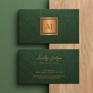 Carte De Visite Monogramme moderne unique or vert professionnel
