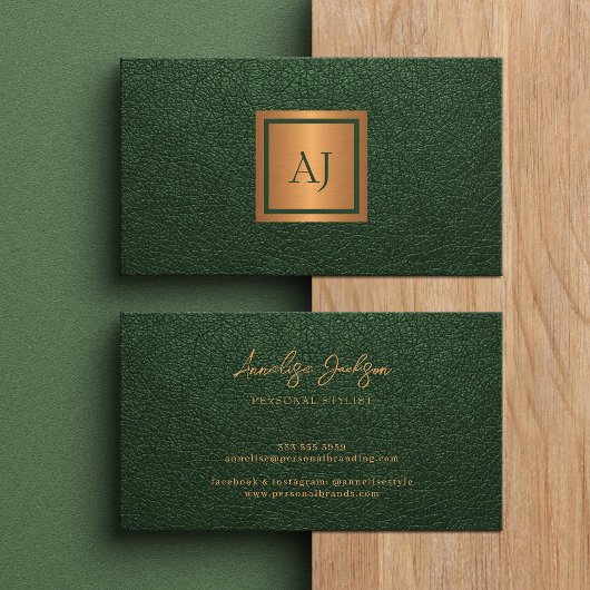 Carte De Visite Monogramme moderne unique or vert professionnel