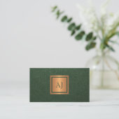 Carte De Visite Monogramme moderne unique or vert professionnel (Debout devant)