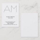 Carte De Visite monogramme moderne unique simple blanc gris clair (Devant / Derrière)