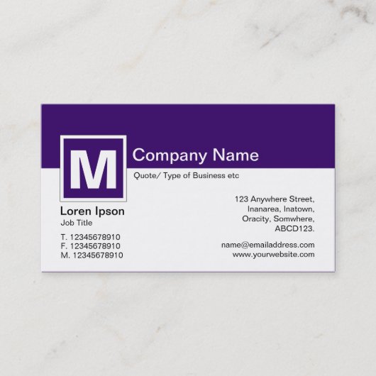 Carte De Visite Monogramme moderne - violet profond et blanc (Devant)