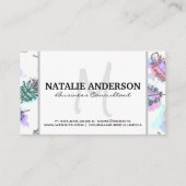 Carte De Visite Monogramme | Motif Boho Feathers (Devant)