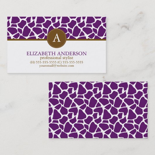 Carte De Visite Monogramme Motif de la girafe foncée (Devant / Derrière)