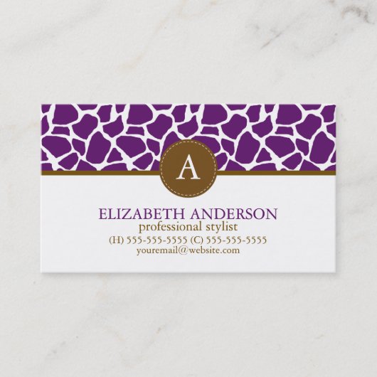 Carte De Visite Monogramme Motif de la girafe foncée (Devant)