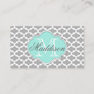 Carte De Visite Monogramme Motif élégant Grey Aqua