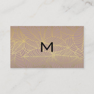 Carte De Visite Monogramme Motif Feuille Gold Lines