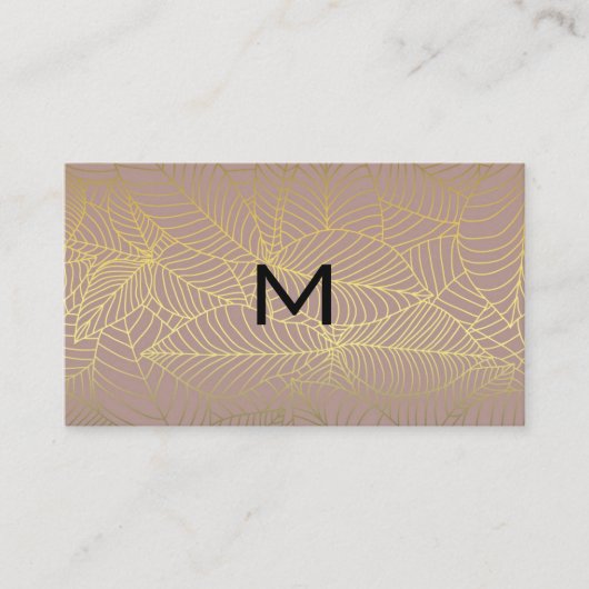 Carte De Visite Monogramme | Motif Feuille Gold Lines (Devant)