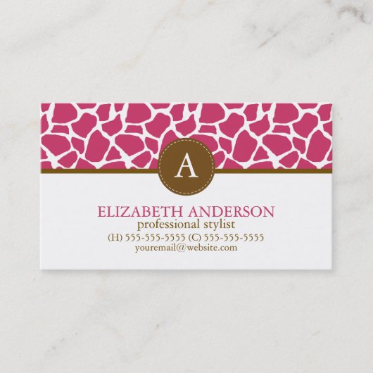 Carte De Visite Monogramme Motif Fuchsia Giraffe (Devant)