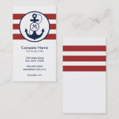 Carte De Visite Monogramme nautique rouge d'Ancre (Devant / Derrière)
