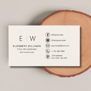 Carte De Visite Monogramme neutre Icônes minimalistes des médias s