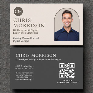 Carte De Visite Monogramme neutre professionnel QR Code photo