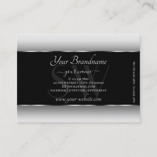 Carte De Visite Monogramme noir blanc brillant Silver Oval Frame (Dos)