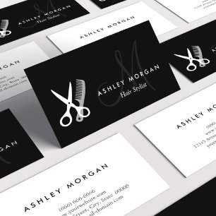 Carte De Visite Monogramme noir blanc - Coiffeuse Salon