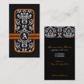 Carte De Visite monogramme noir blanc damassé orange (Devant / Derrière)