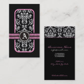 Carte De Visite monogramme noir blanc damassé rose (Devant / Derrière)