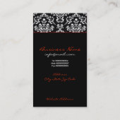 Carte De Visite monogramme noir blanc damassé rouge bande (Dos)