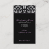 Carte De Visite monogramme noir blanc damassé violet bande (Dos)