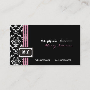 Carte de visite monogramme noir blanc élégant dama