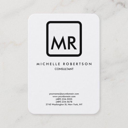 Carte De Visite Monogramme noir blanc élégant unique (Devant)