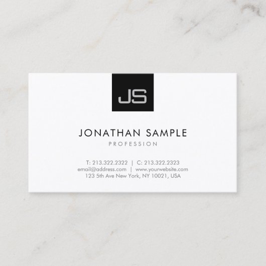 Carte De Visite Monogramme noir blanc moderne Modèle simple (Devant)