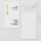 Carte De Visite Monogramme Noir Blanc Or Plaine Verticale (Devant / Derrière)