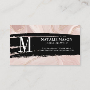 Carte De Visite Monogramme noir brossé Marbre rose Gold Flake