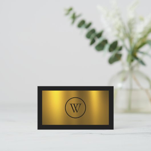 Carte De Visite Monogramme noir Chalkboard or Fusion simple modern (Debout devant)